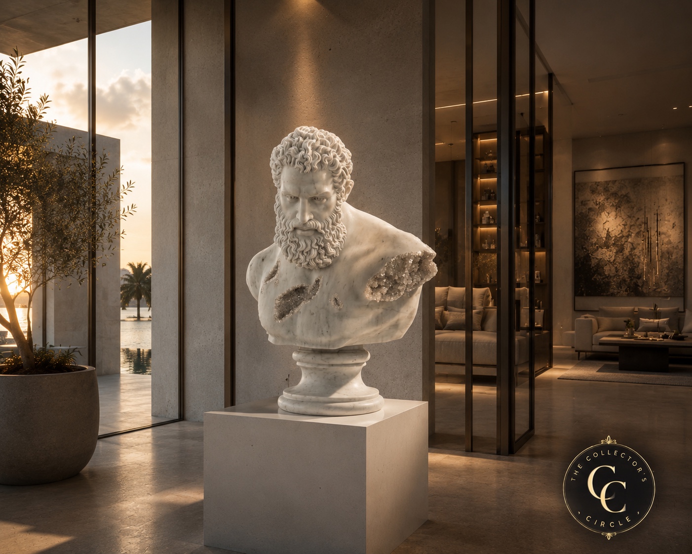 Sculpture in a refined waterfront residence