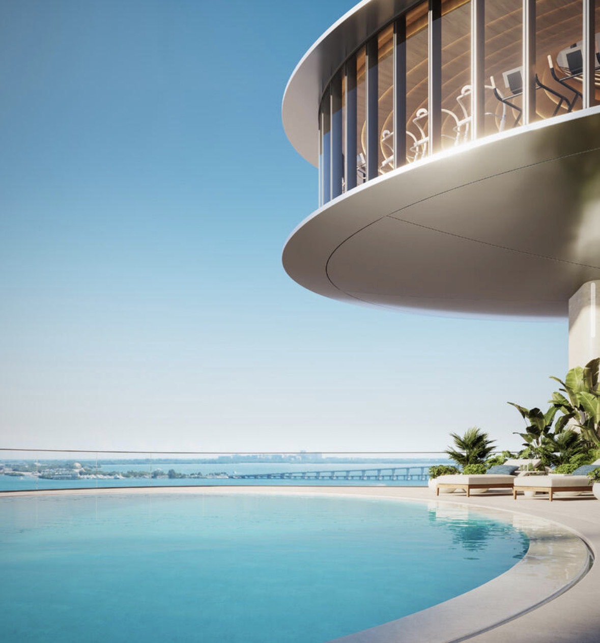 Curved waterfront residence and pool